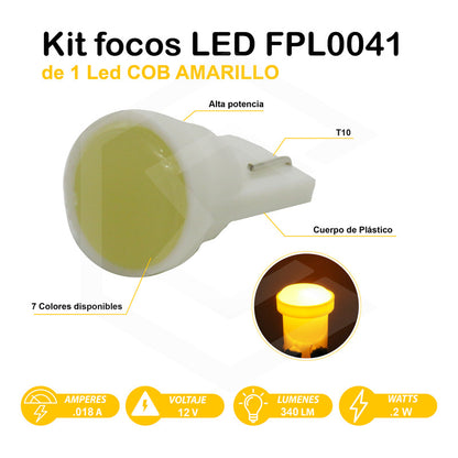 Kit De 10 Focos De Pellizco T10 1  Led Cob Alta Potencia 12v
