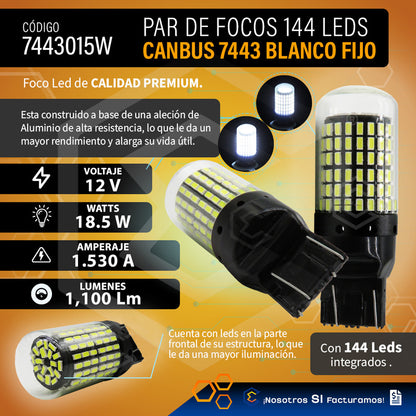 Par Focos 7443 T20 144 Leds Canbus Cristal Cuartos Stop 12v