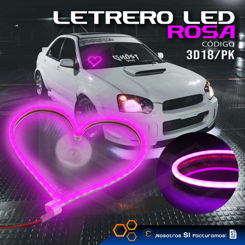 Figura Corazon Led Luz Neon Parabrisas Chupón Grande26cm 12v