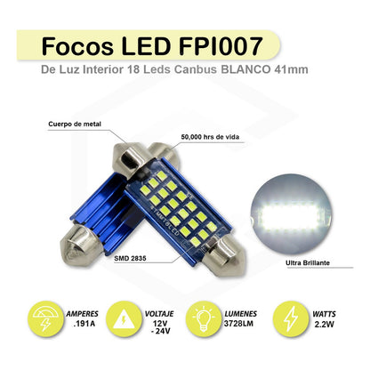 Par De Focos Luz Interior 18 Leds Canbus 31mm 36mm 39mm 41mm