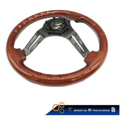 Volante Madera Automotriz Universal Centro Negro Brillo 35cm