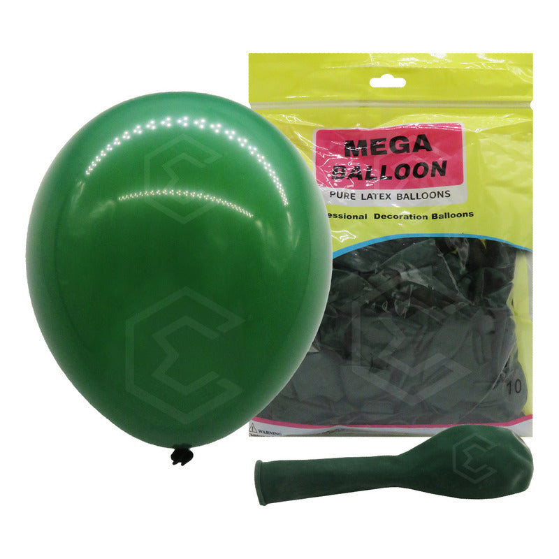 Bolsa 100 Globos Verde Oscuro Brillo #10 Fiesta Y Boda Latex Verde Oscuro