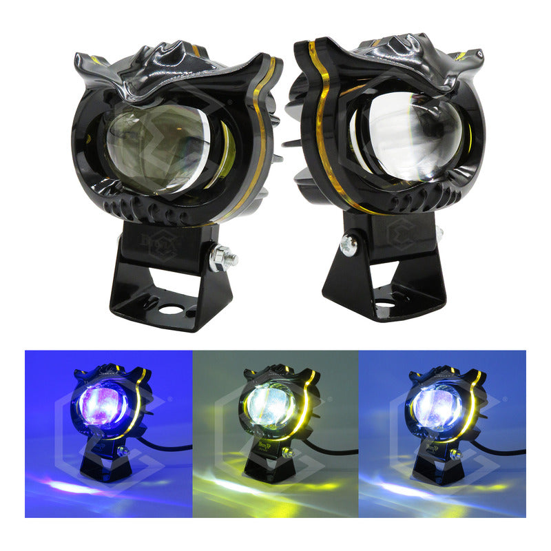 Par Faros 6 Leds 1 Lupa Bicolor Fijo Estrobo Cíclope 12-24v