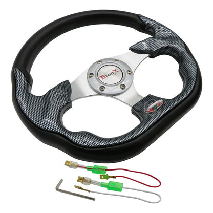Volante Deportivo Universal De Metal Fibra De Carbón Y Negro