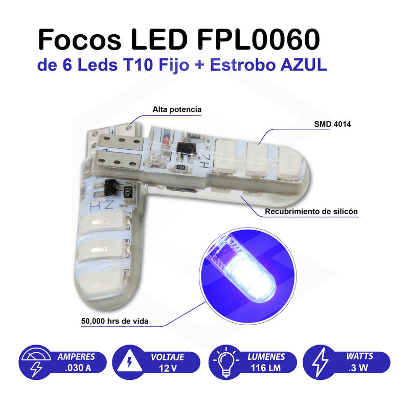Par De Focos Pellizco Gel T10 Fijo + Estrobo 6 Leds Canbus