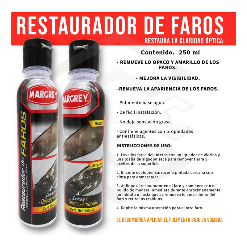 Restaurador Para Faros Excelente Acabado 250 Ml Margrey Agua