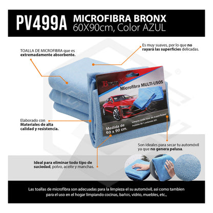 2 Paño Toalla Microfibra Multiusos Ultra Absorbente 60x90cm Azul