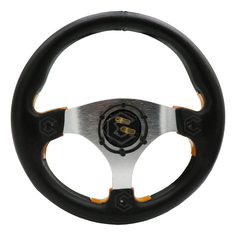 Volante Deportivo Universal De Metal Color Negro Y Amarillo