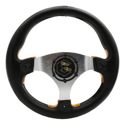 Volante Deportivo Universal De Metal Color Negro Y Amarillo