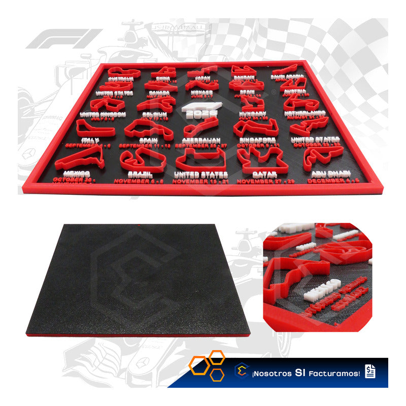 Cuadro Mapa Circuitos Pistas Formula 1 F1 Temporada 2026 Rojo Negro