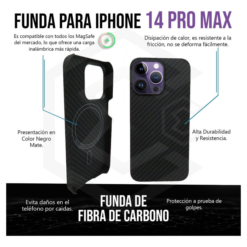 Funda Case De iPhone 13-14 Fibra De Carbono 100% Real