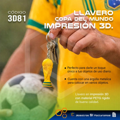 5 Llavero Trofeo Dorado Futbol Copa Mundial 2026 3d Petg Dorado