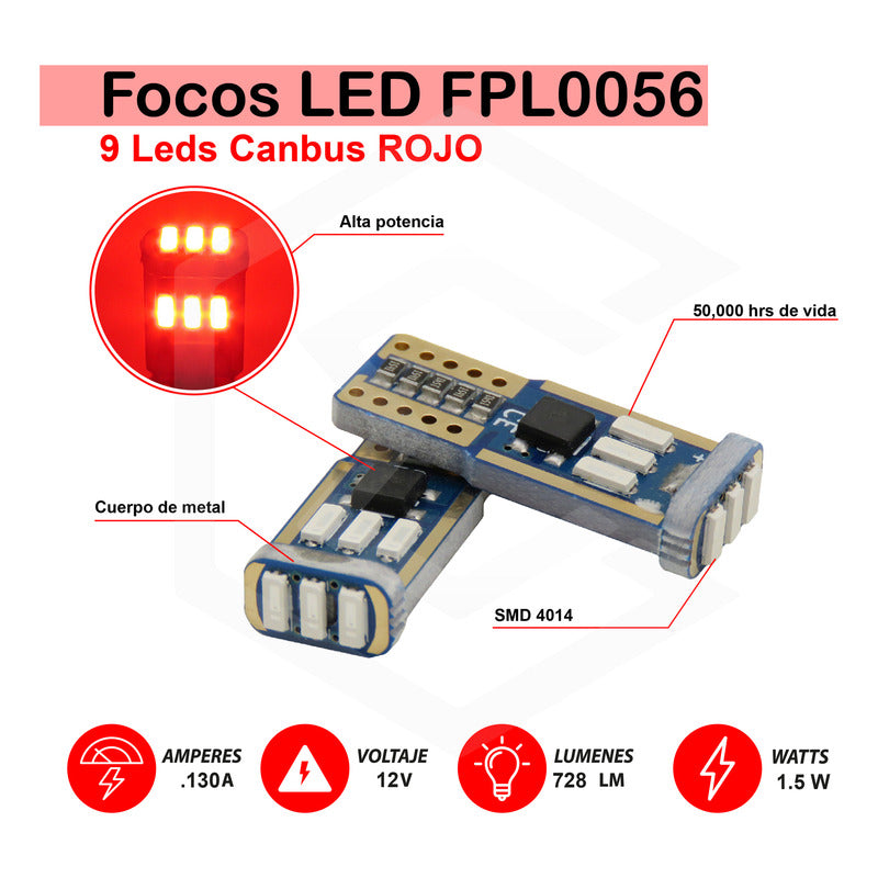Kit 10 Focos De Pellizco T10 9 Leds Canbus No Error 4014 12v