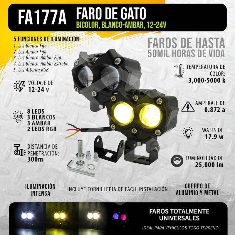 Par De Faros 8 Leds Bicolor Rgb 2 Lupas 5 Funciones 12-24v