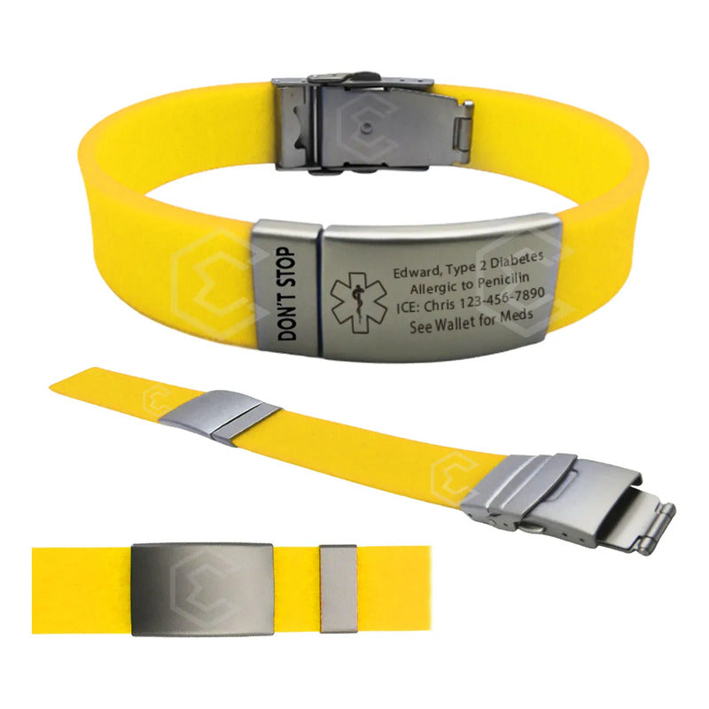Pulsera Identificación Personalizada Emergencia Grabadoláser Amarillo