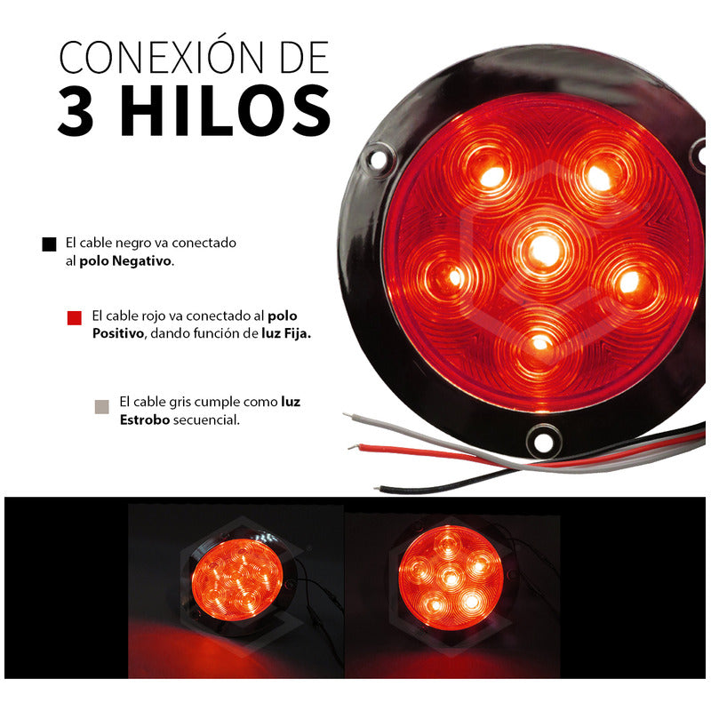 Plafón 6 Led Redondo Luz Trasera Camión Estrobo Stop 12-24v