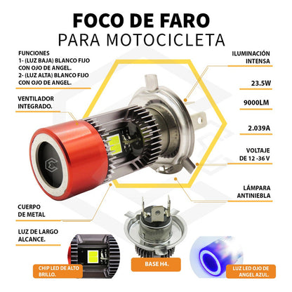 Foco Moto H4 Con Ojo Angel 12 Leds Csp Ba20d Con Ventiladort