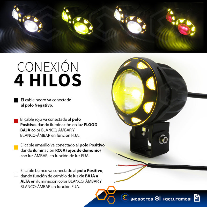Par De Faros 16 Leds Lupa Blanco Ambar Flood Alta Baja 9-30v
