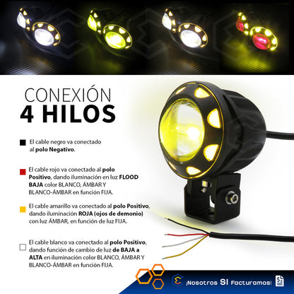 Par De Faros 16 Leds Lupa Blanco Ambar Flood Alta Baja 9-30v
