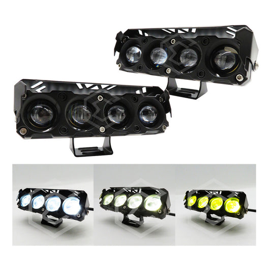 Par De Faros 4 Lupas 24 Leds Auxiliares Bicolor Fijo 10-30v