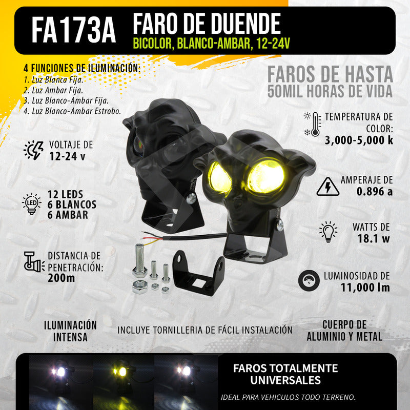 Par Faros 12 Leds 2 Lupas Bicolor Fijo Estrobo Duende 12-24v