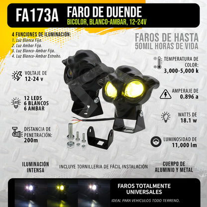 Par Faros 12 Leds 2 Lupas Bicolor Fijo Estrobo Duende 12-24v