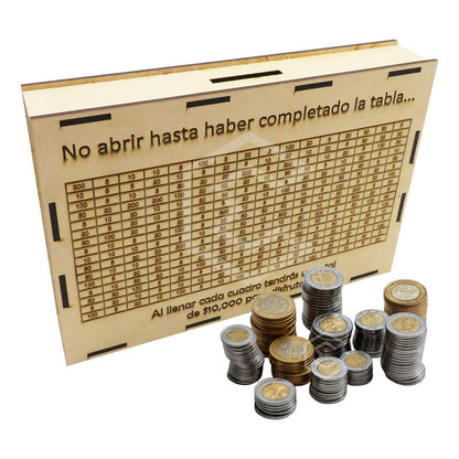 Alcancia Caja De Ahorro Con Objetivo 10k 25k 45k Dinero Mdf