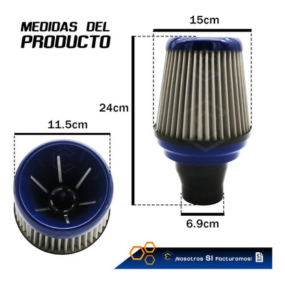 Filtro De Alto Flujo Con Cople Y Abrazadera Universal Auto