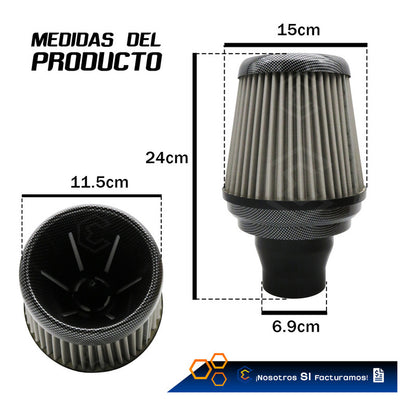 Filtro De Alto Flujo Con Cople Y Abrazadera Universal Auto