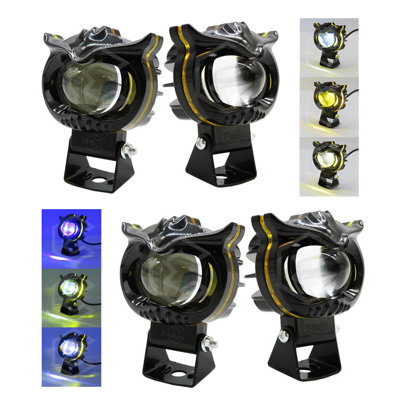 Par Faros 6 Leds 1 Lupa Bicolor Fijo Estrobo Cíclope 12-24v