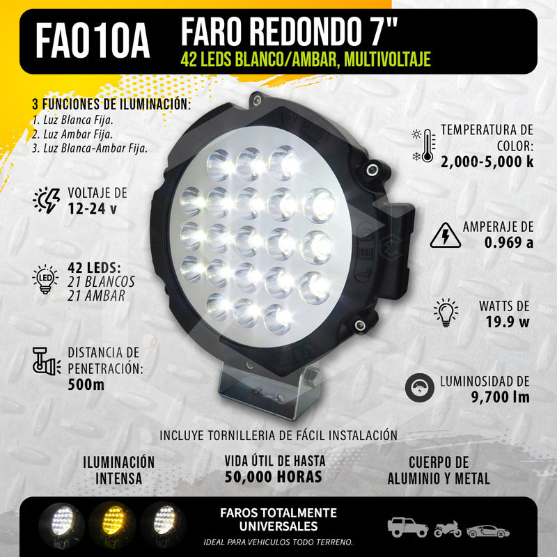 Par Faros Bicolor Exploradores Redondos 21 Leds Fijo 7'' 24v