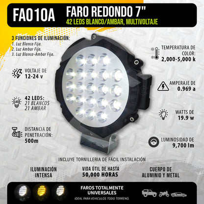 Par Faros Bicolor Exploradores Redondos 21 Leds Fijo 7'' 24v