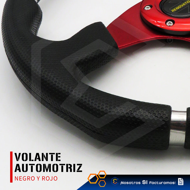 Volante Deportivo Universal Rojo 4 Lineas De Agarre En Cromo Rojo
