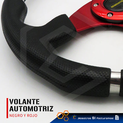 Volante Deportivo Universal Rojo 4 Lineas De Agarre En Cromo Rojo