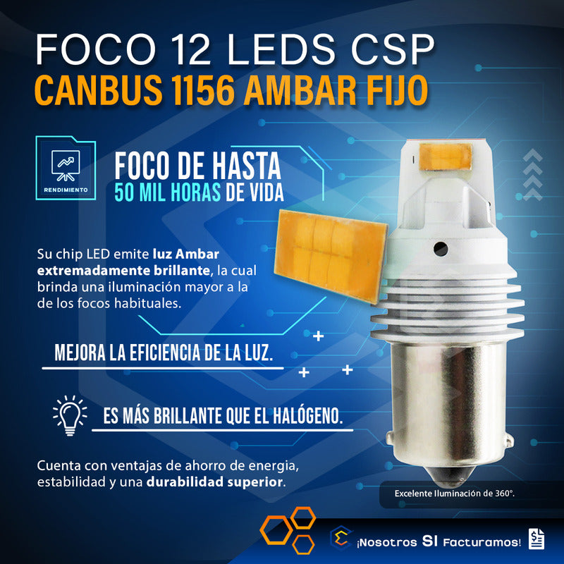 Par De Focos 1156 12 Leds Csp Canbus Fijo 10-60v 11w 1100lm