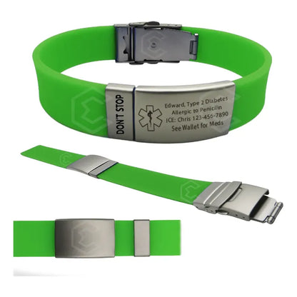 Kit 4 Pulsera Identificación Personalizada Emergencia Láser Verde Militar