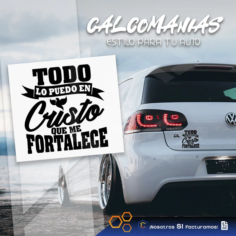 Calcomanía Cristo Me Fortalece Negro Sticker Vinil Auto 11cm