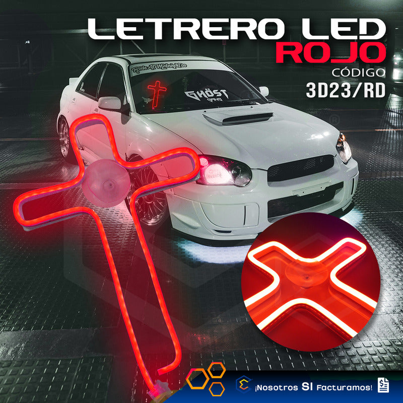 Figura Cruz Led Luz Neon Parabrisas Chupón Grande 26cm 12v