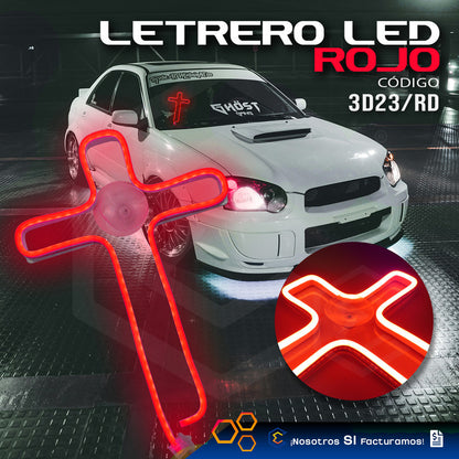 Figura Cruz Led Luz Neon Parabrisas Chupón Grande 26cm 12v