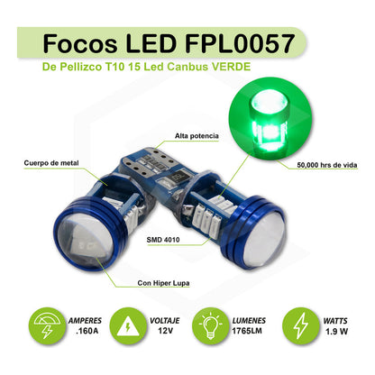 Kit 10 Focos De Pellizco T10 15 Led Canbus Con Lupa 4010 12v
