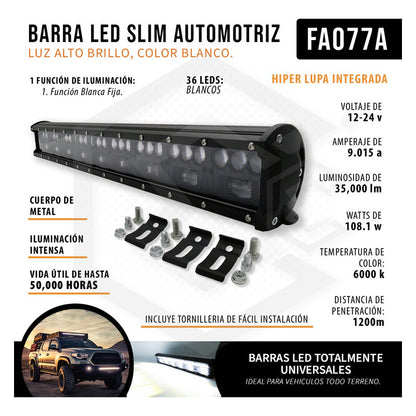 Barra 36 Hiperleds Funcion Blanco Fijo 25'' 35,000lm 12-24v