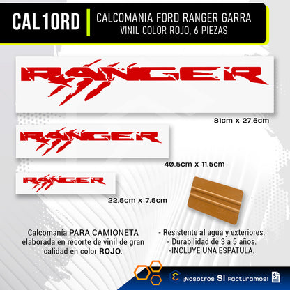 Calcomanía Ford Ranger Garra Sticker Vinil 6 Piezas Espatula