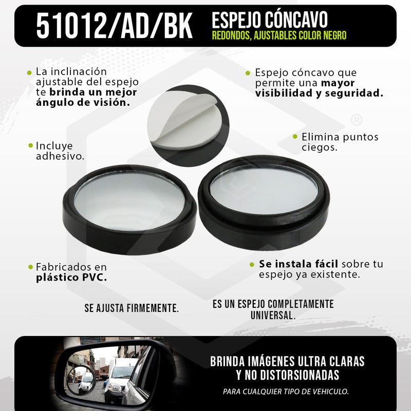 Par Espejos Circular Concavo Universal Adherible 2 Pulgadas
