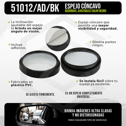 Par Espejos Circular Concavo Universal Adherible 2 Pulgadas