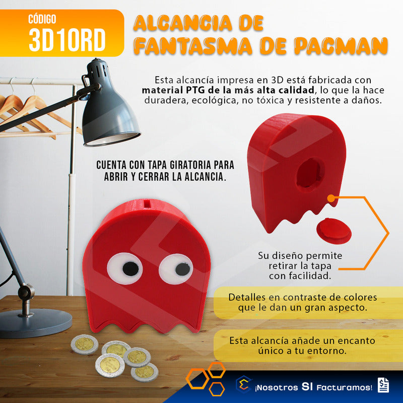 Alcancía Gamer Geek Videojuego Fantasma Pacman Ahorro 3d Ptg