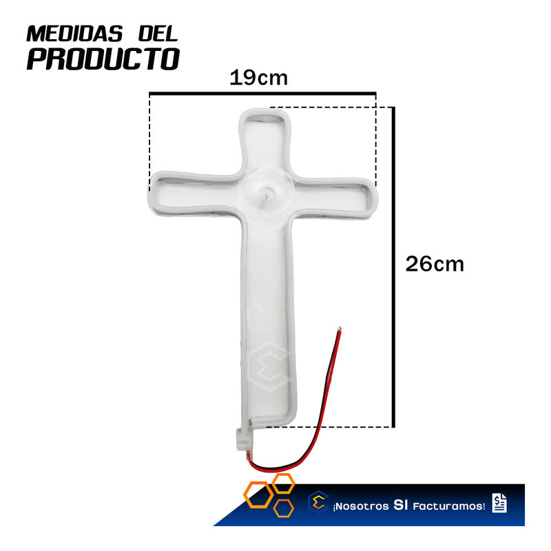 Figura Cruz Led Luz Neon Parabrisas Chupón Grande 26cm 12v