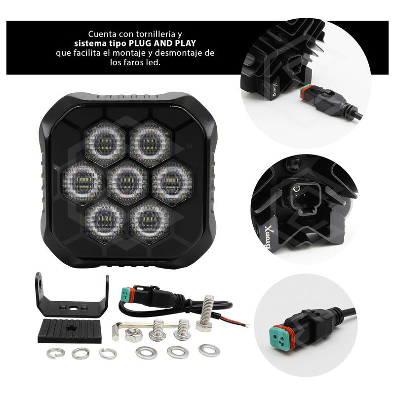 Par Faros 7 Led Luz Blanca Panal Rzr Can Am Atv 35.4w 10-30v