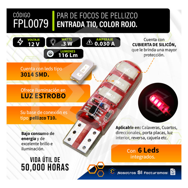 Kit 10 Focos De Pellizco 6 Leds Smd T10 Gel Luz Estrobo 12v