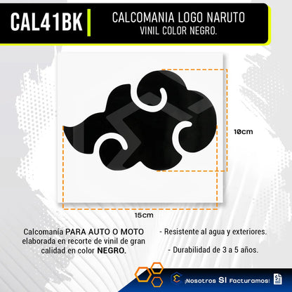 Calcomanía Nube Akatsuki Naruto Negro Sticker Vinil Auto 15c