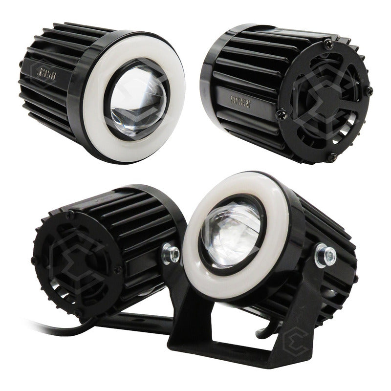 Par De Faros 6 Leds Lupa Bicolor Con Aro Y Ventilador 9-80v